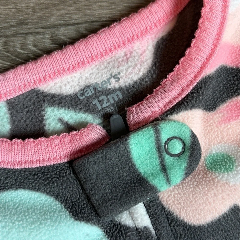 Carter's baby girls floral print fleece zip up footie